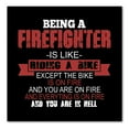 thumbnail image 1 of DistinctInk Custom Bumper Sticker - 3" x 3" Decorative Decal - Black Background - Being a Firefighter is Like Riding A Bike On Fire, 1 of 2