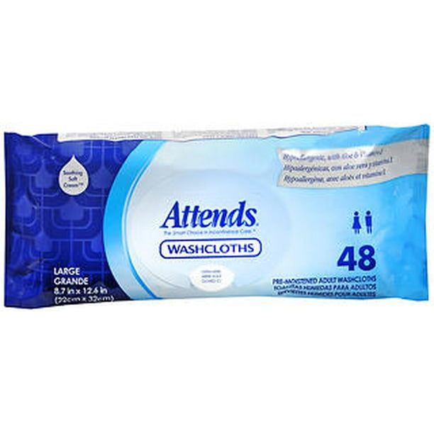 Attends PreMoistened Adult Washcloths, 48 wipes, 1 Pack