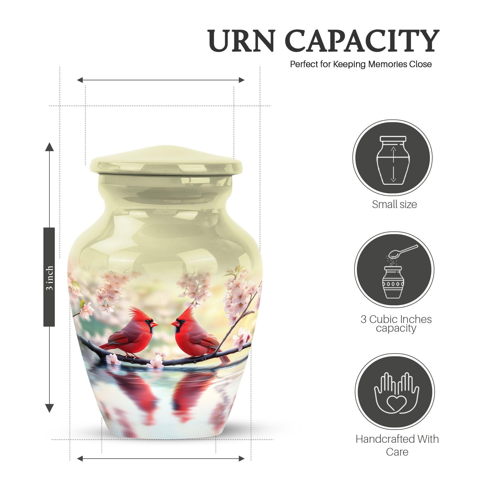 KARYLIZ Cardinal Urns for Human Ashes Female - Pink Flowers Urns for Adult Ashes Male & Female - Cremation Urn - Ash Holder for Women - Burial Funeral Memorial Urn