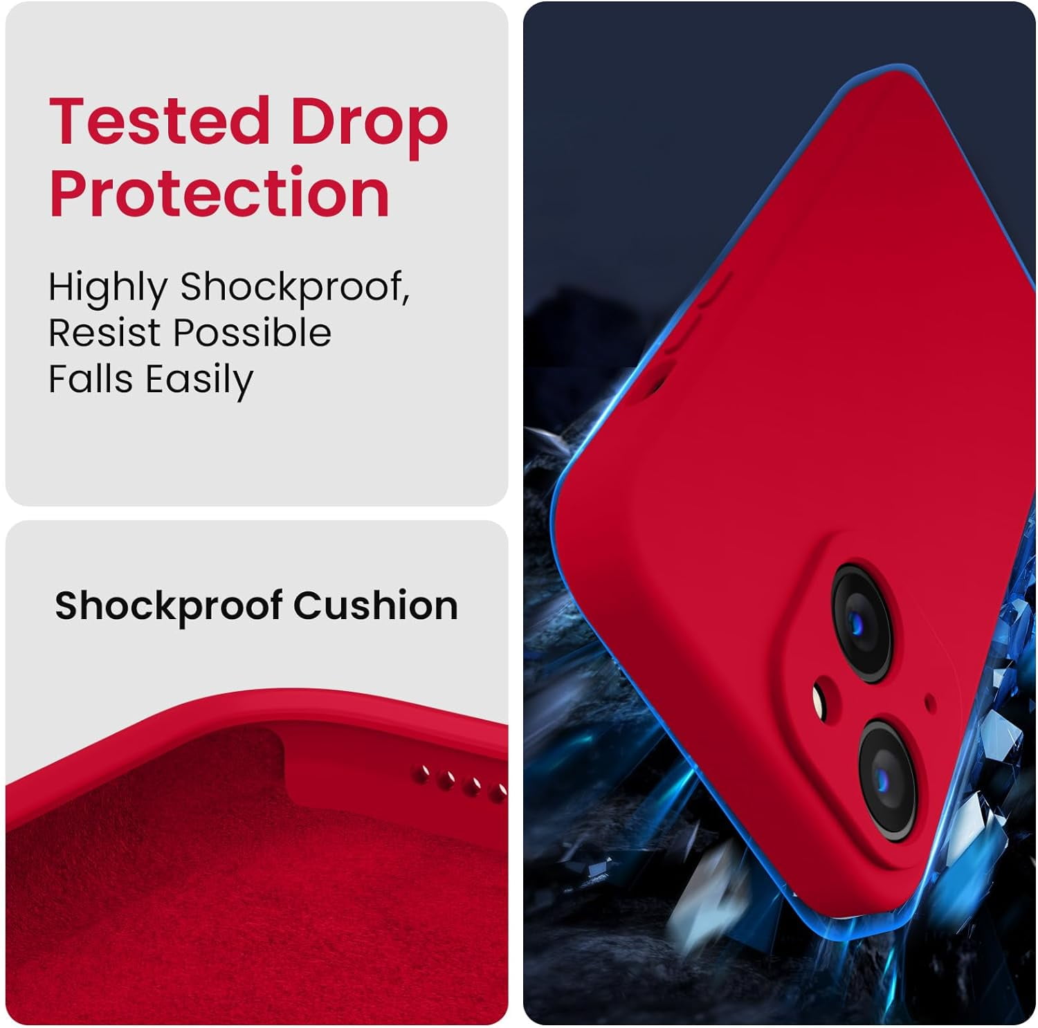 for iPhone 15 Plus Case, Silicone Upgraded [Camera Protection] Case with [2 Screen Protectors], Soft Anti-Scratch Microfiber Lining Inside, 6.7 inch, Deep Red