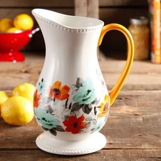 CTW Home Tall Metal Pitcher with Floral Design