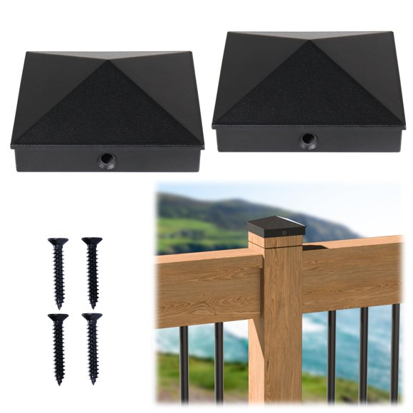 Post Caps Muzata, pirámide de aluminio negro, 4 x 4, postes de madera, paquete de 2