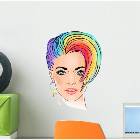 Rainbow Haired Pixie Haircut Wall Decal Wallmonkeys Peel and Stick Business Graphics (12 in H x 12 in W)