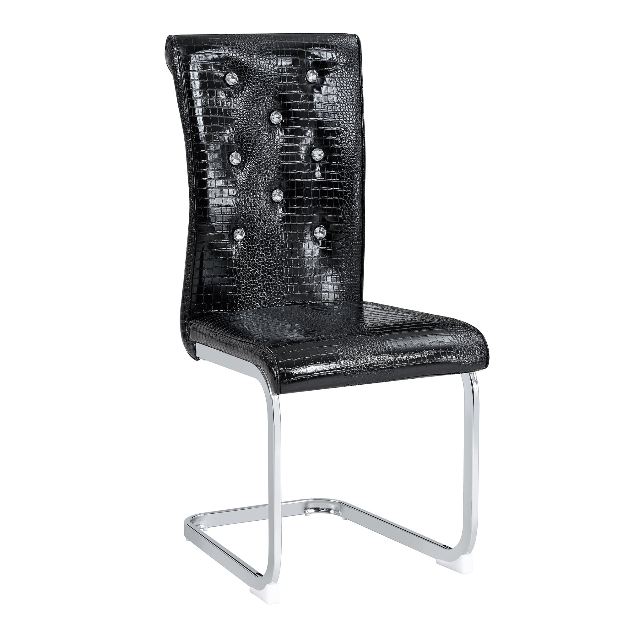 Alvantor Dining Chairs Set of 2, Retro Leather Chairs with Crystal Buckle , Upholstered Accent Chairs for Dining Room & Kitchen Black