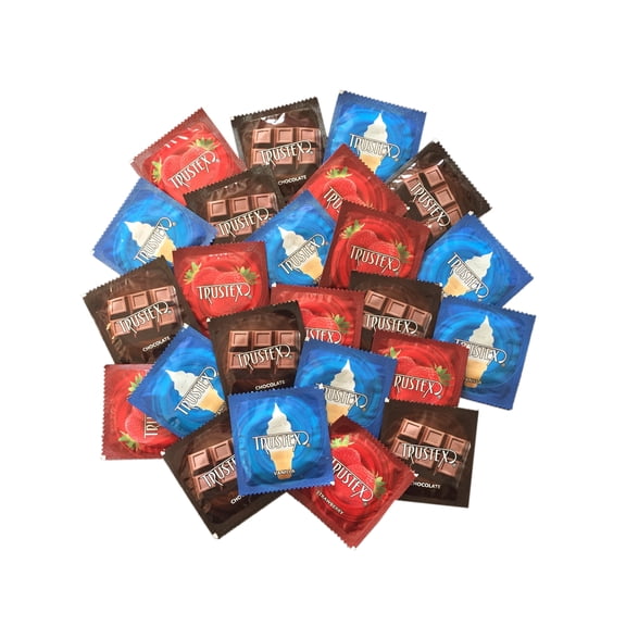 Trustex Neapolitan Flavors Brass Pocket Case, Chocolate, Strawberry, and Vanilla Flavored Latex Condoms-12 Count