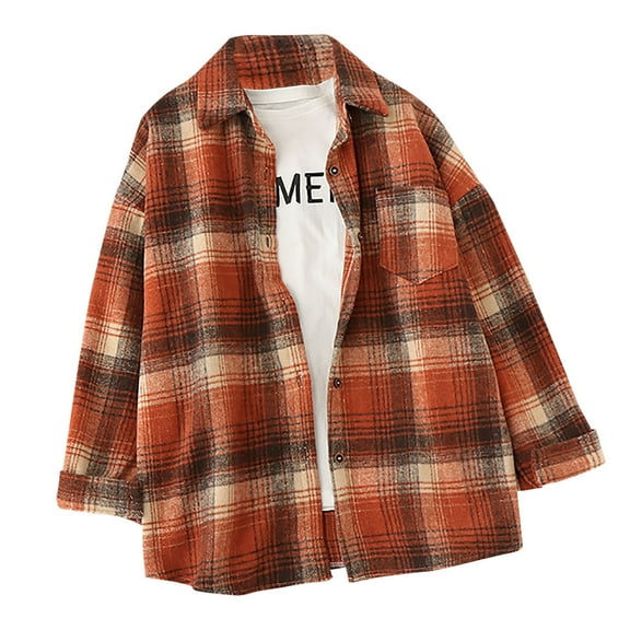 2024 Autumn and Winter Fashion Plaid Jackets for Womens Plus Size Long Sleeve Checker Printing Turndown Collar Tops Shirt
