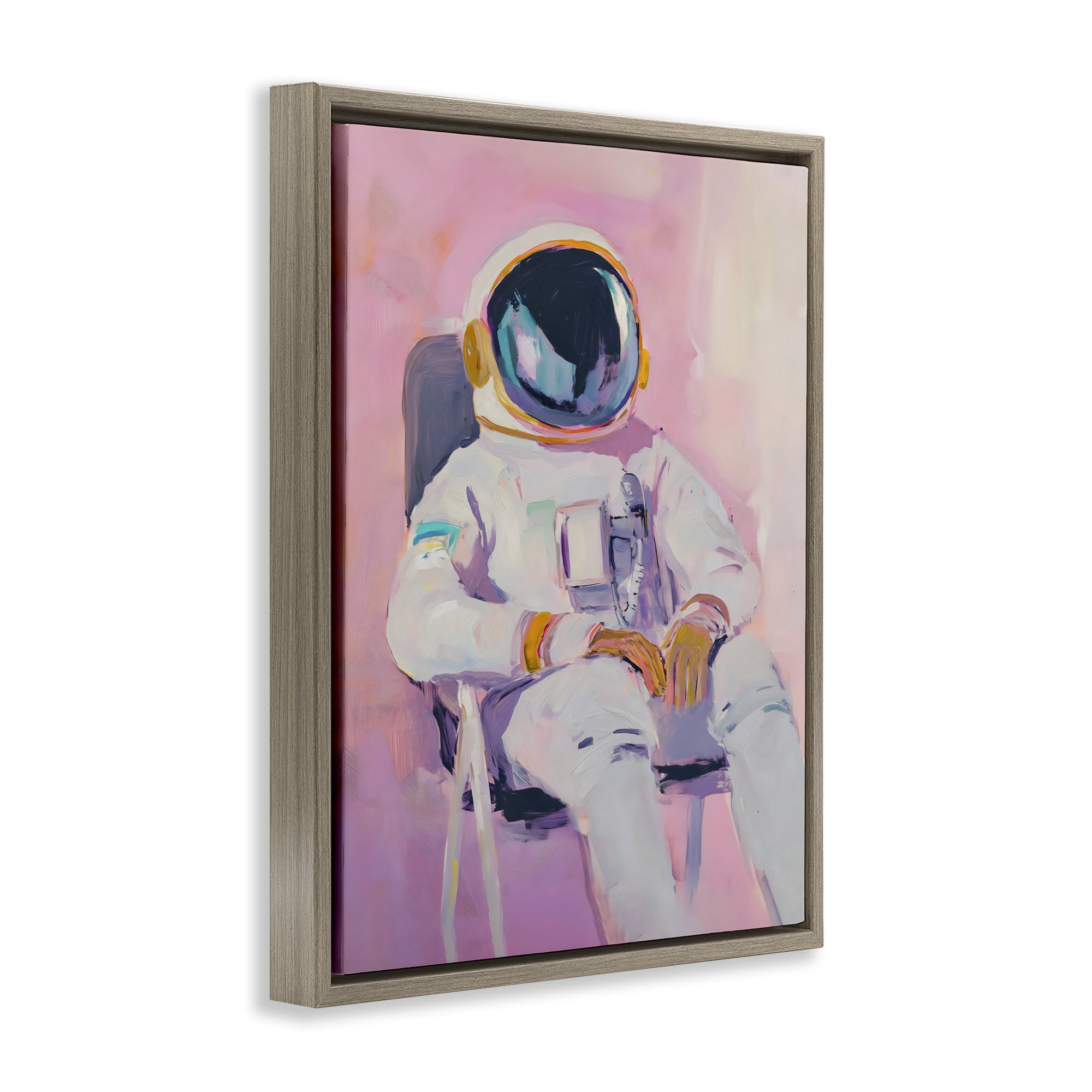 Stupell Industries Resting Astronaut on Chair Brown Framed Floater Canvas Wall Art, design by The Prints Vibe