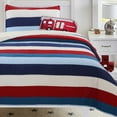 thumbnail image 1 of Cozy Line Home Fashions Aaron Ensemble de Courtepointe de Literie, Rayé Nautique Bleu Marine Rouge Blanc Cassé 100 % Coton Couvre-Lit Réversible Couvre-Lit Ensemble de Literie (National Stripe, Simple - 2 Pcs), 1 of 4