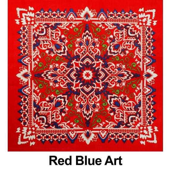 Red Blue Art Design Print Cotton Bandana (22 inches x 22 inches)