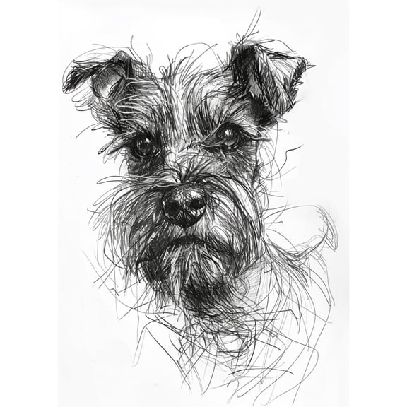 5D Diamond Art Abstract Pencial Drawing Schnauzer DIY Paint with Full Drill Round Diamond Gems Painting by Number Kits for Adults Art Craft Home Wall Decor 11.8x15.8in