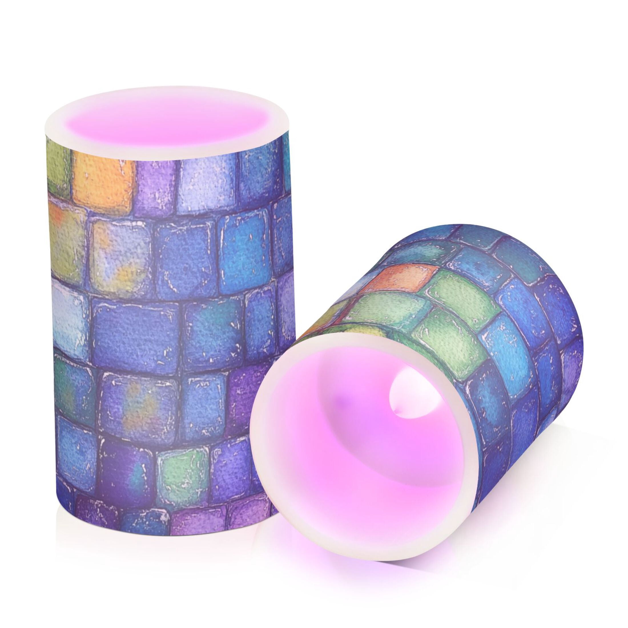 Colorful Small Square Flickering Flameless Candles Battery Operated with Remote Timer LED Pillar Candles Set of 2