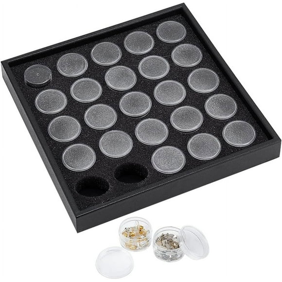 25 Grids Diamond Gemstone Display Box Round Storage Box Clear Small Round Plastic Containers Box with Lid Jewelry Organizer Container for Nail Rhinestone Crystal Small Items Jewelry