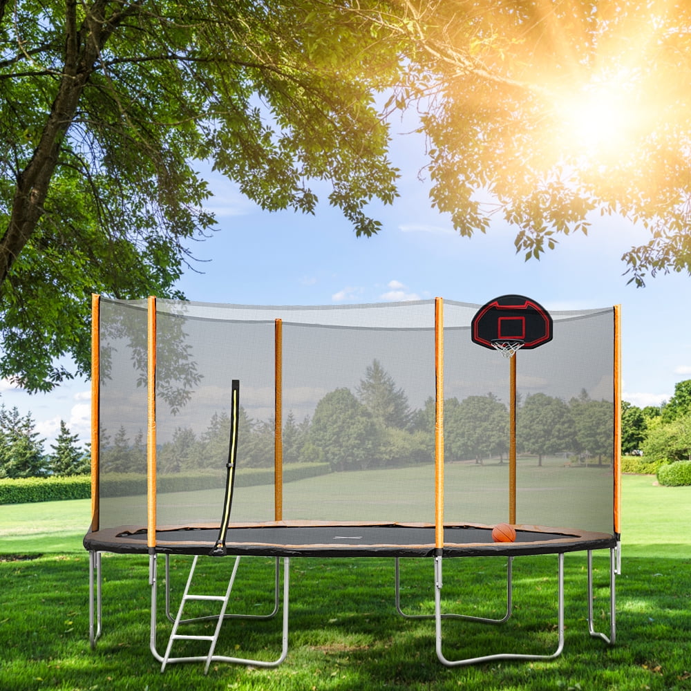 Segmart 14 Feet Trampoline, 2021 Upgraded Outdoor Round with Safety Enclosure, Basketball Hoop
