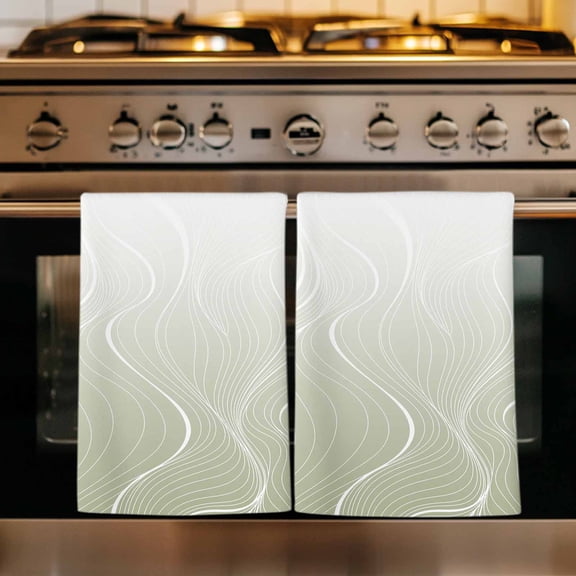 Sage Green Geometric Kitchen Towels Set of 1, Modern White Stripe Distortion Art Absorbent Dish Towels for Kitchen, Microfiber Hand Towel, Quick Drying Tea Towel for Cleaning Decorative Dishcloths