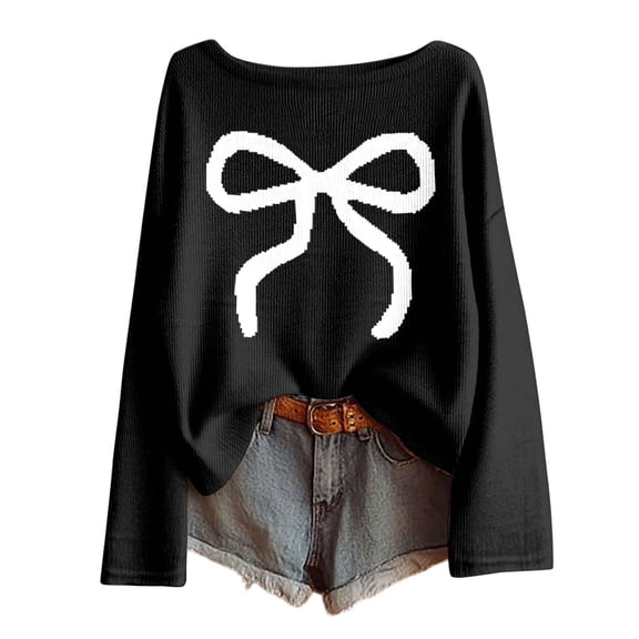 YUEHUA Cute Pink Bow Sweater for Women Knitted Valentines Love y2k Lightweight Sweaters Tops Holiday Outfits Crewneck Long Sleeve Pullover Shirt Valentine's Day Clothing, XXL