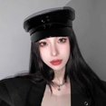 thumbnail image 4 of Handmade Unisex Dark Beret Painter Hat for Unisex Beret Cabbie Hat for Outdoor Leisure PU Hat Photo Props, 4 of 4
