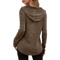 thumbnail image 4 of Womens Cozy Knit Sweaters Hoodies Ribbed V Neck Pullover Sweatshirts for Fall Outfits S-XXL 03-Brown S, 4 of 5