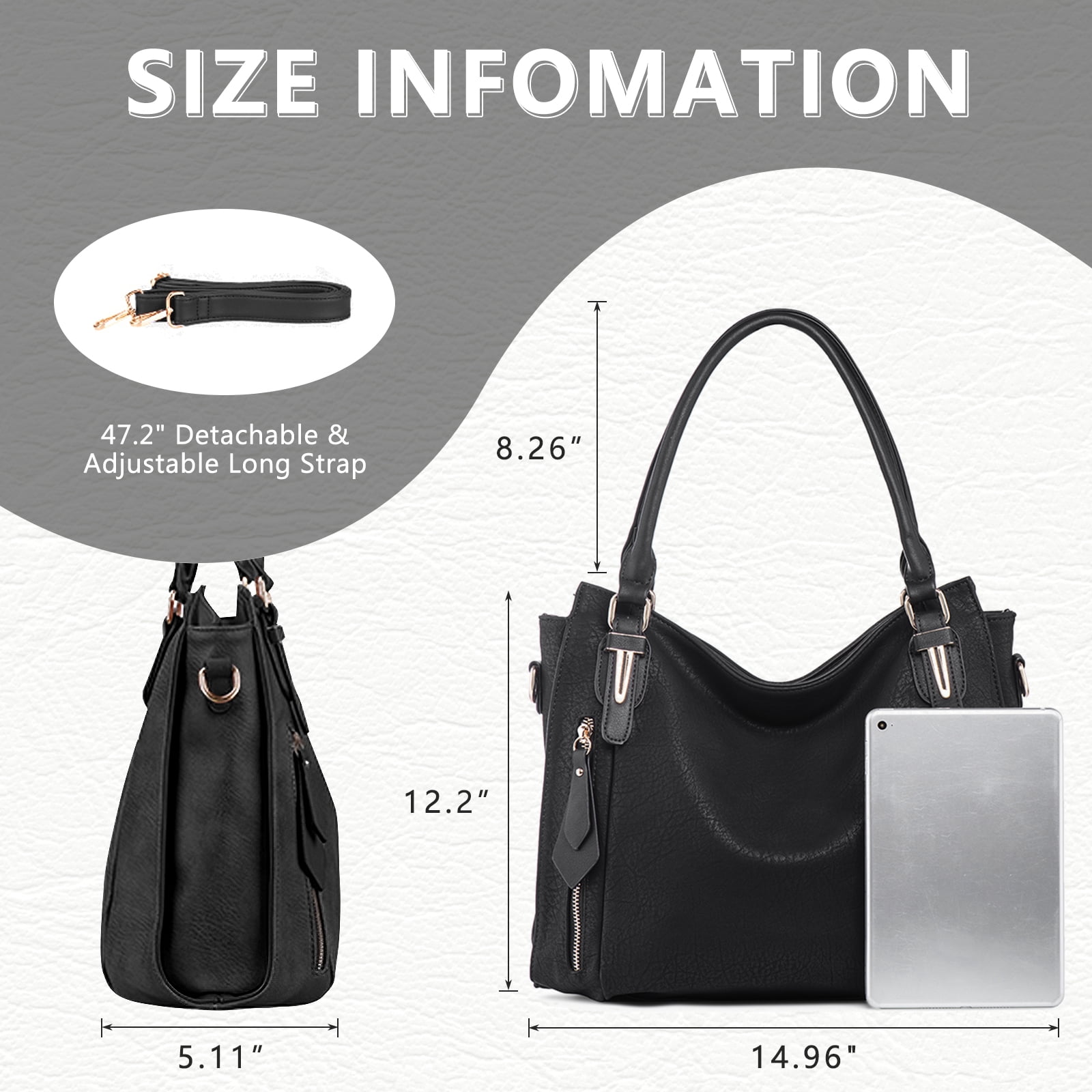 JOYSON Women's Shoulder Bag,Handbags,Tote Zipper Purse PU Leather Top-handle Satchel Bags Ladies Medium Black