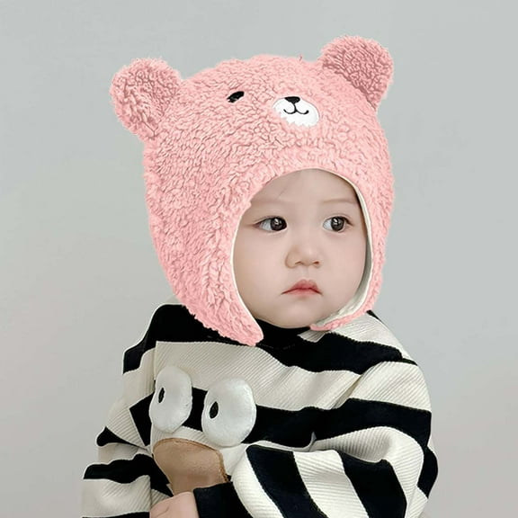 SYMOID Unisex Kids Hat 1-2 Years, Pink Warm Nylon Spandex Hat, Cute Animal Ear Flap Hat for Kids Winter Outdoor Daily Wear,Size 1 T