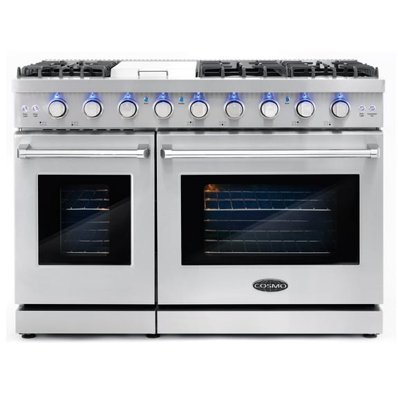48" Freestanding Double Oven Gas Range, 6 Sealed Gas Burners, Convection Oven