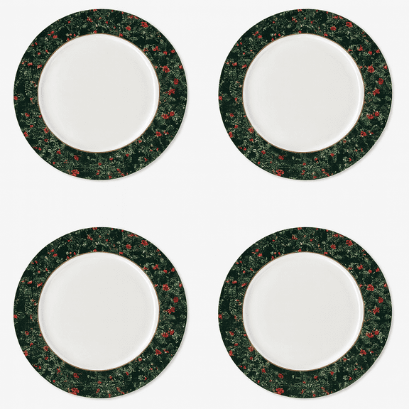 (4) Pack Bundle Christmas Holly Charger Plate 12.5” Holiday Table Décor Red Black Green Pattern Parties Seasonal Home