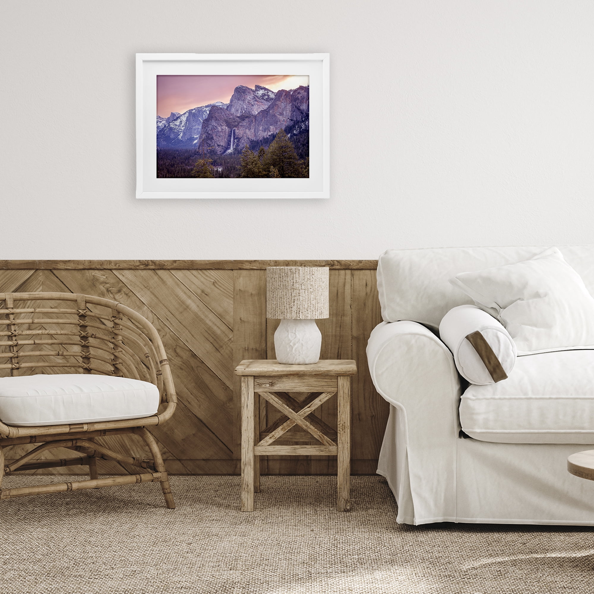 Stupell Industries Majestic Mountain Waterfall Sunset White Framed Print Under Glass, design by Shelley Carlisle