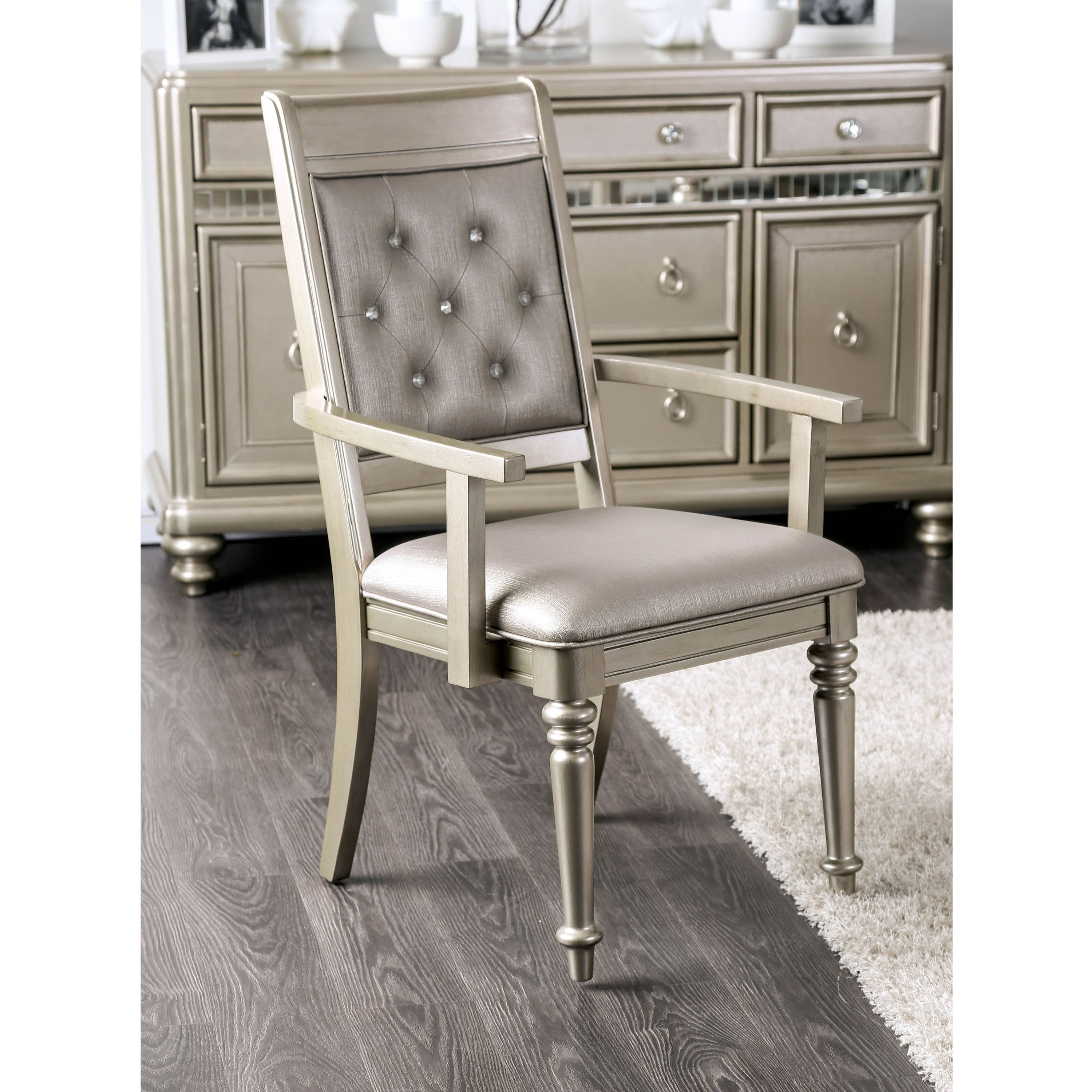 Furniture of America Olin Glam Gold Faux Leather Arm Chairs (Set of 2