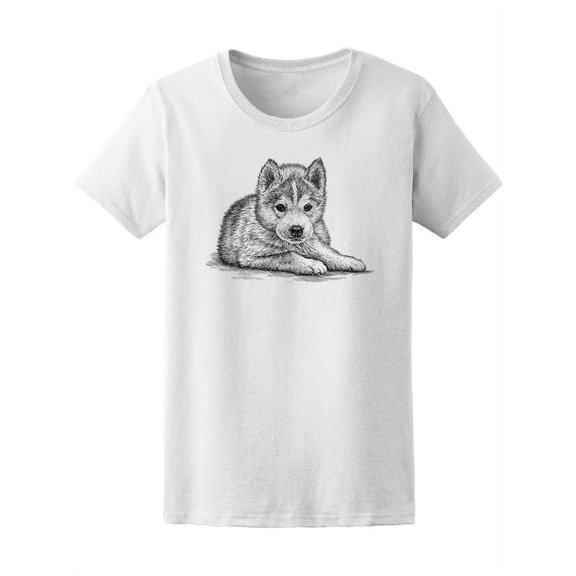 B&W Husky Puppy T-Shirt Women -Image by Shutterstock, Female Small