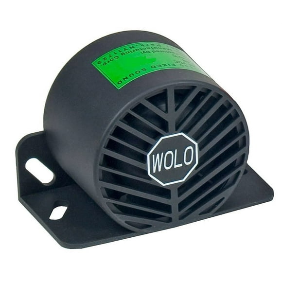 Wolo MFG Backup Alarm BA-550 Heavy Duty; Steady Beep Sound; 112 Decibels; 12-48 Volts; Black; Plastic; Weather Resistant; Bolt-On Mounting