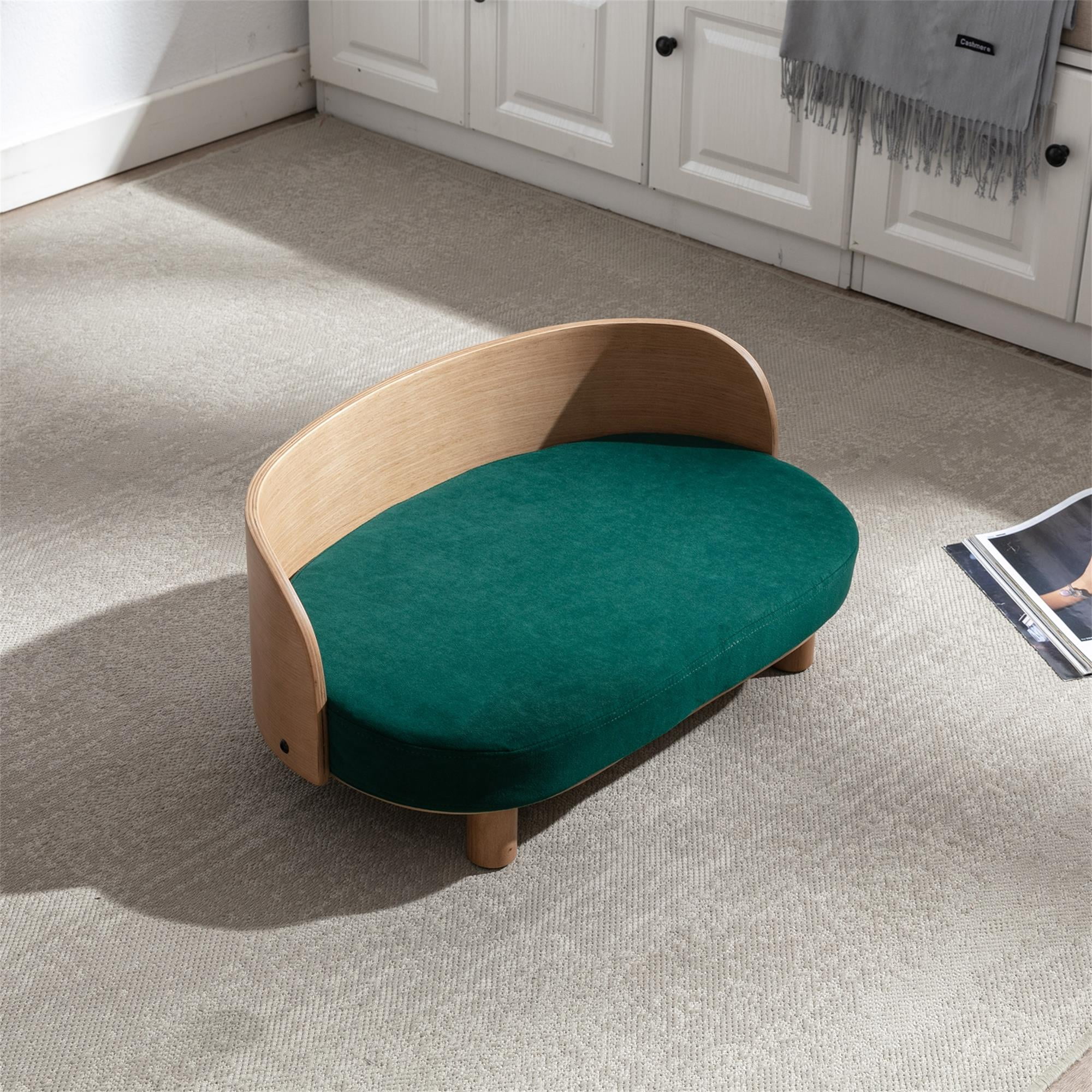 Pefilos 26" Modern Pet Sofa Dog Bed with Removable Mattress Cover and Solid Wood legs and Back, Green Pefilos 26" Modern Pet Sofa Dog Bed with Removable Mattress Cover and Solid Wood legs and Back, Green