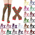 thumbnail image 2 of Gsakboxl Compression Socks for Women Women's Striped Color Block Long Stockings & Gloves Set Elastic Compression Socks Festive Printed Outfit for Holiday Party Daily Dress, 2 of 4