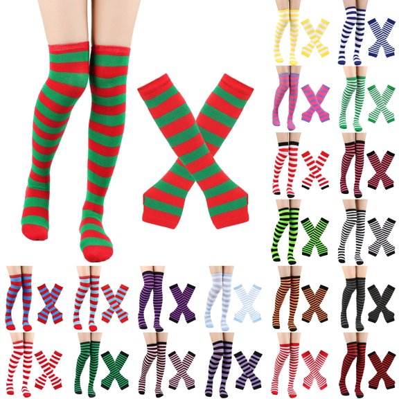 LSONABXA Deep green Stockings for Women Stockings Striped Women's High Gloves Socks Halloween Socks Polyester Long Socks for Women