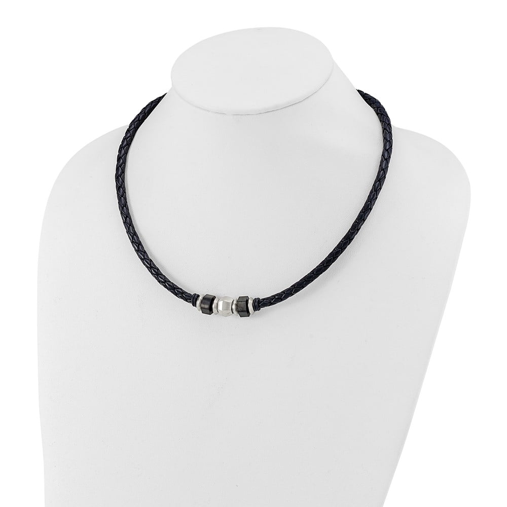 Stainless Steel Cord & Leather Necklace Chain Chisel Brushed Black IP-plated and Rubber 19.25 inch 11 mm
