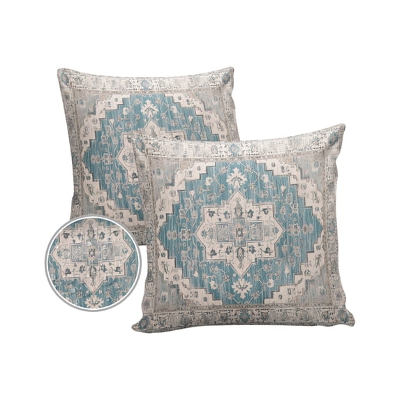 Pack of 2 Outdoor Pillow Covers, Turkish Patterns Medieval Wallpaper Vintage Murals Waterproof Square Throw Pillowcase Cushion Decorative Pillow Covers for Couch Patio Tent, 16x16 in