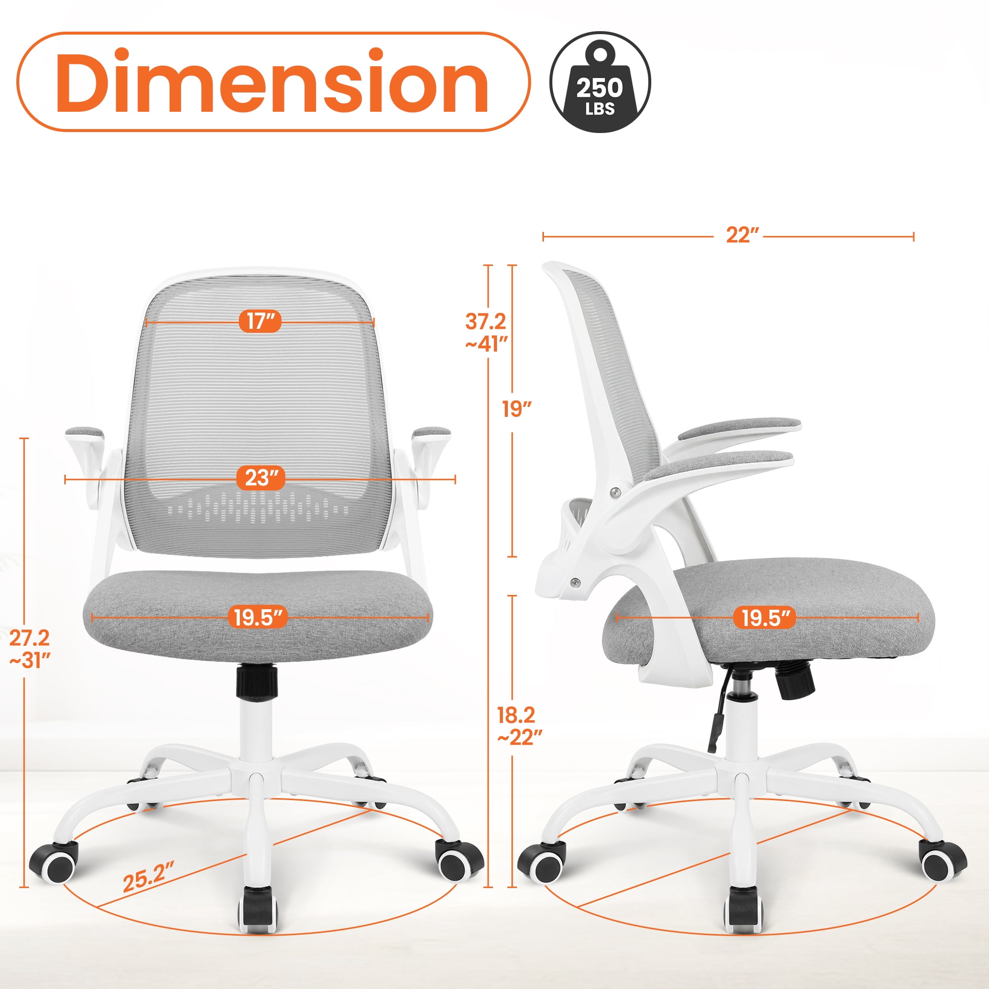 NEO CHAIR Office Chair Gaming Desk Computer Mesh Ergonomic Chair with Flip-up Arms Comfy Lumbar Support Adjustable Height Rolling Wheels Chair for Home Office (Grey)