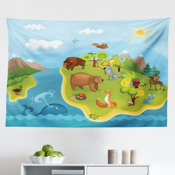 Camping Tapestry, Travel Tent on a Barren Rural Autumn Field Distant Snowy Mountains and Starry Sky, Fabric Wall Hanging Decor for Bedroom Living Room Dorm, 2 Sizes, Multicolor, by Ambesonne