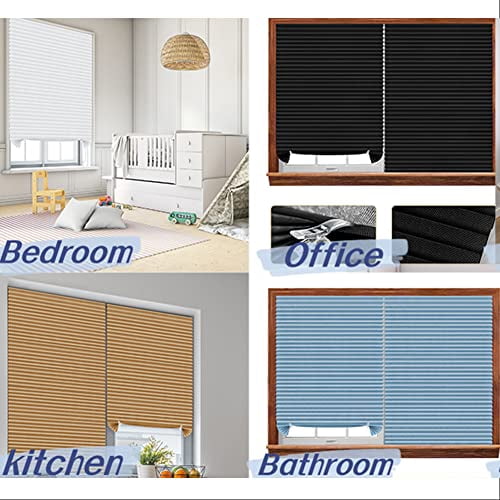 No Drill Stick-On Window Blinds, Light Filtering Pleated Paper Shades for Kitchen, Patio, Bathroom - Temporary, Clip-On, Easy Install Door & Window Coverings
