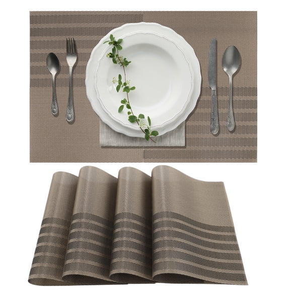 Unique Bargains 4 Pcs Grid Style Placemats PET Heat Resistant Washable Table Mats Gray