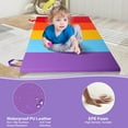 thumbnail image 2 of 5-Folding Exercise Mat for Kids, 6'x3'x1” Foldable Gymnastics Mat, Home Gym Tumbling Mat with Carrying Handles, EPE Foam, 5 Panel, Waterproof, Versatile Use for Fitness Aerobics Stretching, Rainbow, 2 of 8
