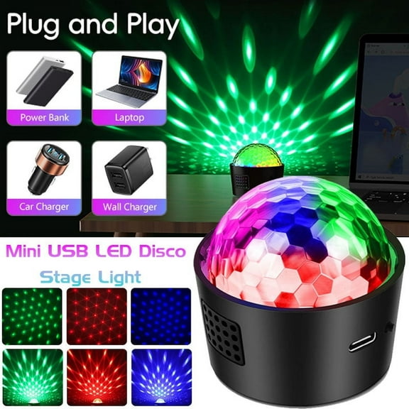 Mini Disco Party Lights,Portable DJ Light Car USB Charging Rhythm Sound Activated Control RGB LED Light