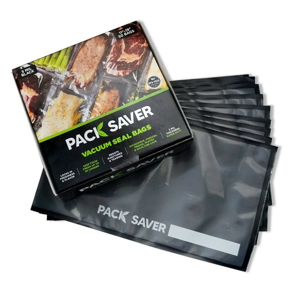 Pack Saver Vacuum Seal Bags - Pre-Cut and Commercial Grade, Food Storage, Meal Prep, Sous Vide, 50 Pack, 11"x19", Black