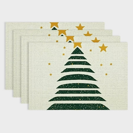 

Fenyluxe Merry Christmas Tree Placemats Set of 4 Xmas Place Mats 4-Pack Dining Table Mats for Party & Table Decor Layer Heat-Resistant Non-Slip Machine Washabl (Black) 18x12in