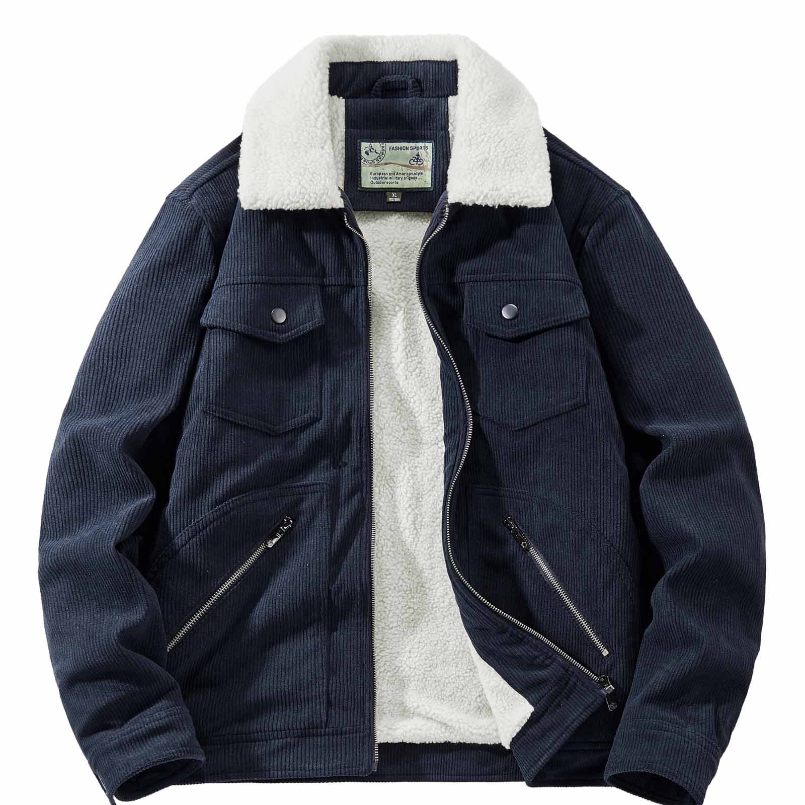 Men Warm Fleece Lined Corduroy Jacket Men