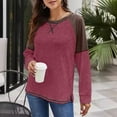 thumbnail image 2 of Bjutir Womens T Shirts Long Sleeve Colour Matching Casual T Shirt With Split Blouse Fall Winter Clothes Red 2Xl, 2 of 9