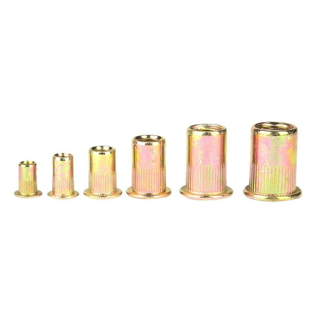 Ensemble de 210 Pcs d'Écrous à Rivets en Acier au Carbone, Tête Plate, Insert Fileté, Kit de Noixert, M4, M5, M6, M8, M10, M12, Ensemble d'Écrous à Rivets Galvanisés
