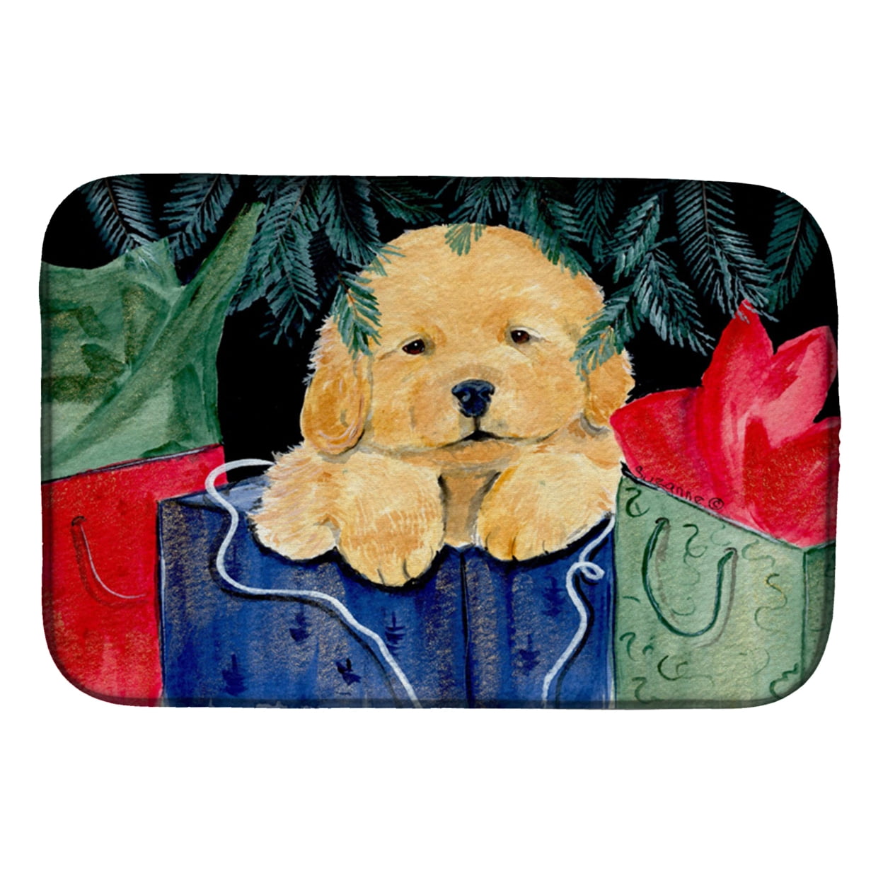 Carolines Treasures DAC2667DDM 0.2 X 21 X 14 In. Golden Retriever Cozy Christmas Dish Drying Mat
