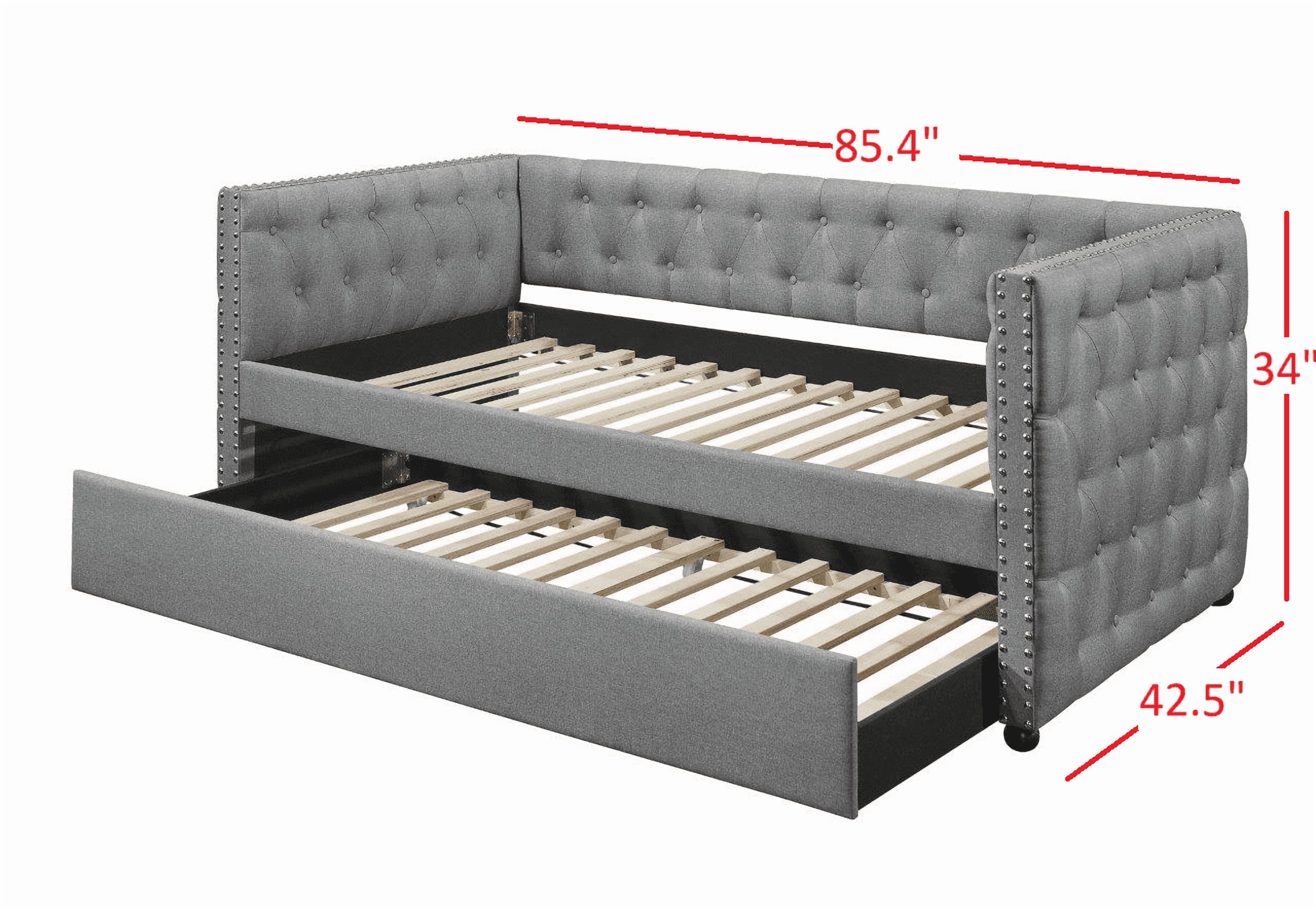 Home Design Solace Twin Daybed – Light Gray Upholstered Frame with Storage-Ready Design