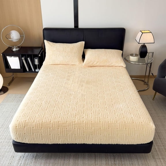Winter Plushs Fitted Sheet Singles Piece Thickened Milk Velvet Bed Cover Non-slide Mattress Protector Fleece-lined Bed Sheet Set Suitable For Bedroom Bedding 47.24×78.74in