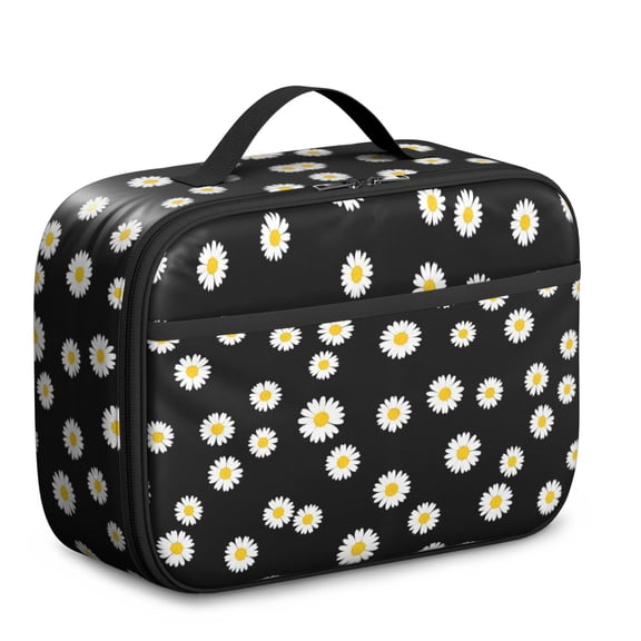 Daisy Pioneer Flower Black Pattern Insulated Lunch Bag Teens,Bento School Lunch Bag for Teens for Work,Picnic or Travel 10.6x7.7x4.3 Inches,12 Can Capacity