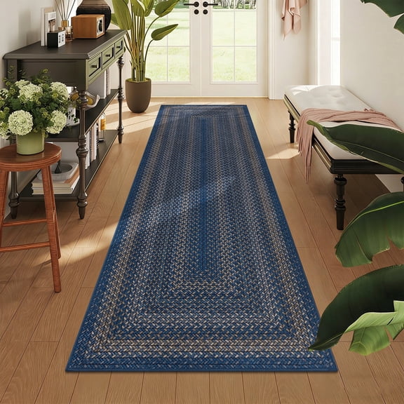 2' x 6' Braided Jute Hallway Runner Rug,Non Slip Ultra Thin Washable Low-Pile Carpet for Laundry Room, Farmhouse Modern Mat Runner for Bedroom, Entryway, Hallway